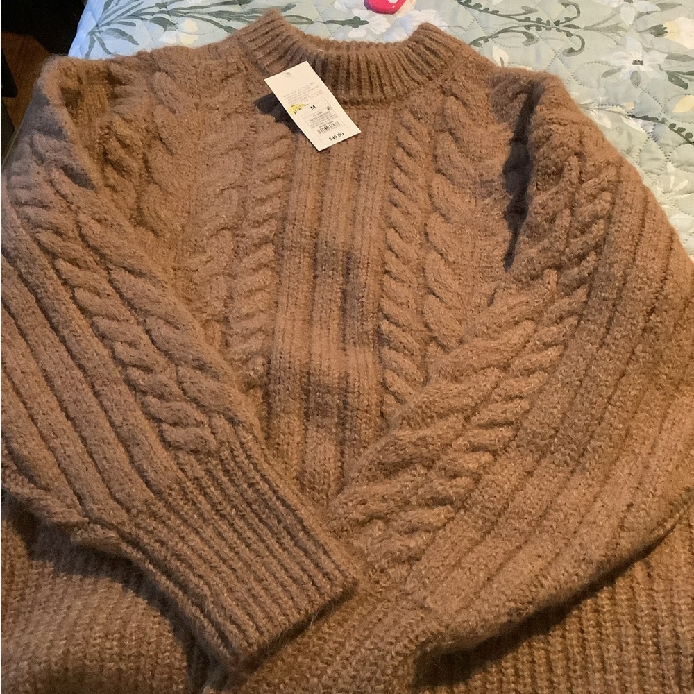 a new day Taupe Cable Knit Fuzzy Sweater